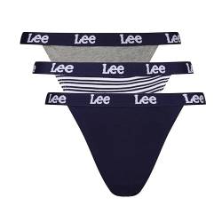 Lee Damen Womens Cotton Tanga Briefs in Navy/Stripes/Grey | Soft, Stretchy & Comfortable Underwear Boxershorts, Baritone Blue/Stripe/Grey Marl, von Lee