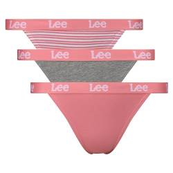 Lee Damen Womens Cotton Tanga Briefs in Pink/Stripes/Grey | Soft, Stretchy & Comfortable Underwear Boxershorts, Strawberry Ice/Stripe/Grey Marl, von Lee