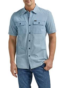 Lee Herren Extreme Motion Allzweck-Shirt, Klassische Passform, kurzärmelig, Knopfleiste, Light Wash Chambray, Mittel von Lee