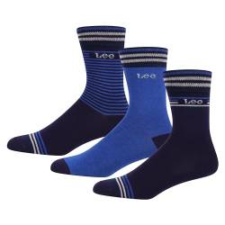 Lee Men's Mid Calf Designer Dress Casual Wear Mens Smart Viscose from Bamboo Crew Socks, Black Stripes/Royal Teal, 9-11 von Lee