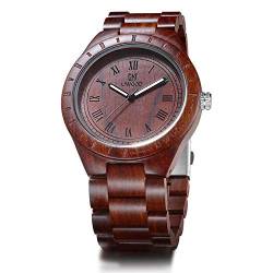 LeeEv Herren Armbanduhr aus Holz leicht, einzigartig Uwood Serie handgefertigt Sandelholz analog Quarz Vintage Stil römische Zahlen natürliche Holz Armbanduhr von LeeEv