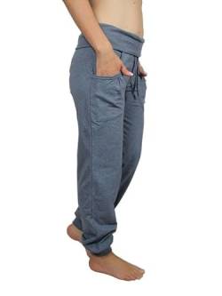 Leela Cotton Damen Yogahose Hose Bio-Baumwolle Freizeithose Sporthose Umschlagbund (M, Navy-Melange) von Leela Cotton
