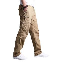 Leezepro Cargohose Herren Tactical Hose Cargo Hose Multi Taschen Casual Freizeit Hose(S,Khaki) von Leezepro