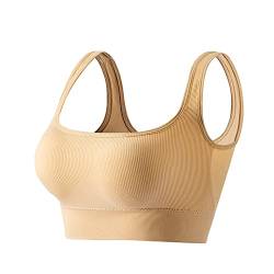 Leezepro Damen BH ohne Bügel Crop Top Bustier Set Push Up Sport BH Schlaf Seamless Bra(Beige,S) von Leezepro