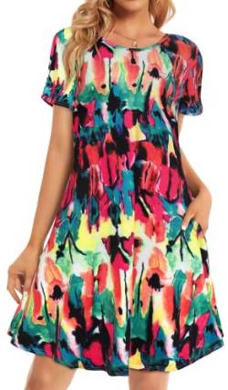 Leezepro Damen Sommerkleid Sommer Ärmellos Strandkleid mit Taschen Elegant Kleid Knielang Tankkleid für Strand(Bunt,XL) von Leezepro