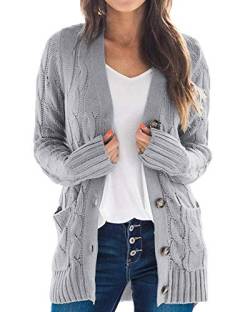 Leezepro Damen Strickjacke Cardigan Pullover Mantel Langarm Open Front Button Down (M, Grau) von Leezepro