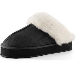 Leezepro Hausschuhe Damen Warme Gefüttert Fuzzy Filzpantoffeln Bequem Plüsch Pantoffeln Schuhe Memory Foam rutschfest Slipper(Schwarz, 38) von Leezepro