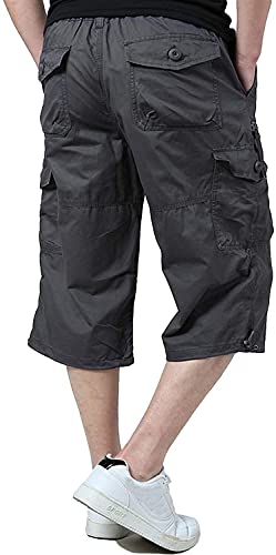 Leezepro Herren Kurze Cargohose 3/4 Hose Herren Cargo Shorts Männer Bermuda Multi Taschen Gummibund Lässig Outdoorhose Arbeitshose(M,Grau) von Leezepro