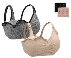 Leezepro Still BH Damen Schwangerschaft Umstandmode ohne Bügel mit zusätzlichen BH-Verlängerungen(L, Schwarz-Beige) von Leezepro