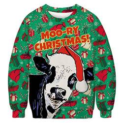 Leezeshaw Herren Frohe Weihnachten Pullover, Unisex Lustige Hässliche Weihnachtspullover 3D Xmas Katze Kuh Elf Gedruckt Sweatshirt Pullover Top M-XXL, Morry Christmas, XXL von Leezeshaw