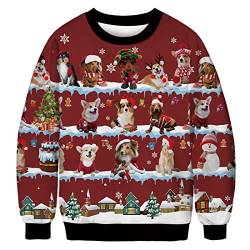 Leezeshaw Herren Frohe Weihnachten Pullover, Unisex Lustige Hässliche Weihnachtspullover 3D Xmas Katze Kuh Elf Gedruckt Sweatshirt Pullover Top M-XXL, Weihnachtshund, XL von Leezeshaw