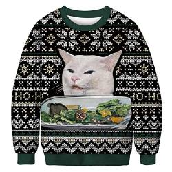 Leezeshaw Herren Frohe Weihnachten Pullover, Unisex Lustige Hässliche Weihnachtspullover 3D Xmas Katze Kuh Elf Gedruckt Sweatshirt Pullover Top M-XXL, Xmas Cat02, XL von Leezeshaw