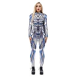 Leezeshaw Sexy 3D-Skelett-Druck für Damen, Halloween-Kostüm, Body, modisch, 3D-Langarm, schmale Passform, Cosplay, Lycra-Einteiler mit Reißverschluss, Skelett 01, 42 von Leezeshaw