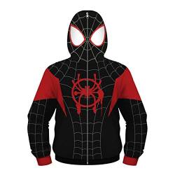 Unisex Jungen Mädchen 3D All Over Superheld Print Zip Up Hoodie Jacke Gemustertes Sweatshirt mit Tasche XS-L, Miles Morales, L von Leezeshaw