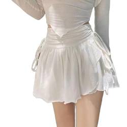 Left Girl Koreanische Sommer Weiß Mini Röcke Damen Hohe Taille Unregelmäßigen Kordelzug Falten Rock Girly Alle-Spiel Kurze Röcke,Weiss,L von Left Girl