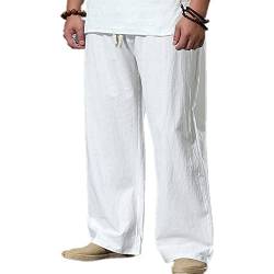 Left Girl Übergröße Männerhosen Sommer Hose Herren Leinenhosen Breite Bein Strandhose Übergroßen Jogger Hosen Männliche Plus Größe L-9XL Lose Sportliche Hosen Männer,White,5XL von Left Girl