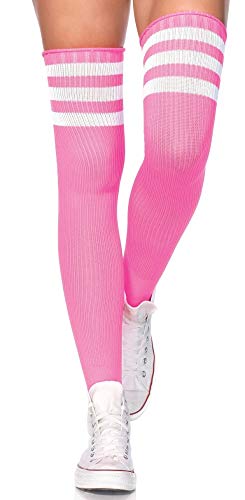 Leg Avenue Paar Damen Halterlose Overknee Strümpfe Neon Pink mit 3 Querstreifen Einheitsgröße 36 bis 40 von LegAve