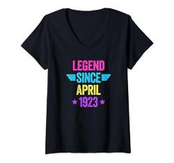 Damen Legend Since April 1923 T-Shirt mit V-Ausschnitt von Legend Since Birthday