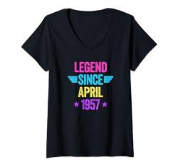 Damen Legend Since April 1957 T-Shirt mit V-Ausschnitt von Legend Since Birthday
