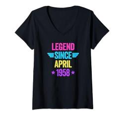 Damen Legend Since April 1958 T-Shirt mit V-Ausschnitt von Legend Since Birthday