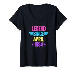 Damen Legend Since April 1984 T-Shirt mit V-Ausschnitt von Legend Since Birthday