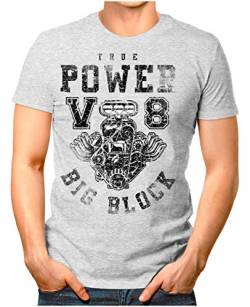 Legendary Items™ - True-Power-V8-Big-Block - Herren T-Shirt Printshirt Motorblock Vintage Verwaschen Grau Meliert L von Legendary Items