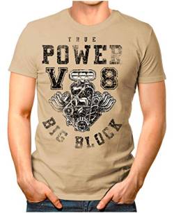 Legendary Items™ - True-Power-V8-Big-Block - Herren T-Shirt Printshirt Motorblock Vintage Verwaschen Khaki L von Legendary Items