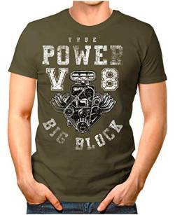 Legendary Items™ - True-Power-V8-Big-Block - Herren T-Shirt Printshirt Motorblock Vintage Verwaschen Oliv XXL von Legendary Items