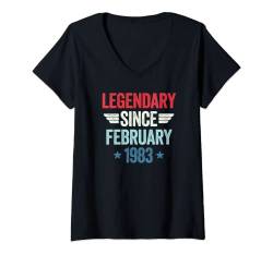 Damen Legendary Since February 1983 T-Shirt mit V-Ausschnitt von Legendary Since Birthday Shirts