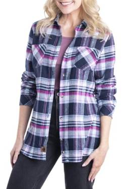 Legendary Whitetails Damen Cottage Escape Flanell-Kleidung, langärmelig, kariert und einfarbig, tailliert, Knopfleiste Langärmlig, Violettes Rave-Karo, X-Klein von Legendary Whitetails