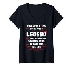 Damen Es war einmal eine Legende. Januar 1959 Geburtstag T-Shirt mit V-Ausschnitt von Legende Mann Geburtstag Junge