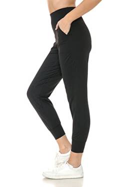 Damen Activewear Premium Nylon Slim Fit Jogginghose mit Taschen-NJ19, Schwarz-Nylon, M von Leggings Depot