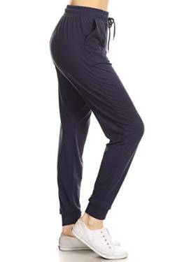 Leggings Depot Damen-Leggings mit, einfarbig, mit Print, Activewear, Jogginghose, Sweatpants, mit Bündchen - Blau - Mittel von Leggings Depot