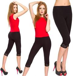 Leggings Empire Damen-Leggings in Capri-Länge in 3/4-Länge mit Spitzeneinsatz Gekürzte Hosen Hochwertige aus Baumwolle Knielangen Leggings von Leggings Empire