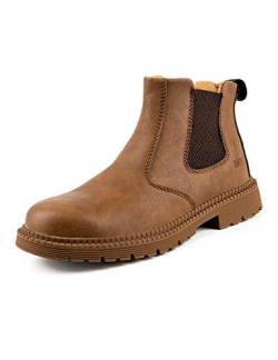 Legou Herren Stahlkappe Arbeitsstiefel Slip On Atmungsaktiv Schnell Trocken Sicherheit Leder Unzerstörbare Arbeitsschutzschuhe, Braun - Khaki Größe:41 EU von Legou