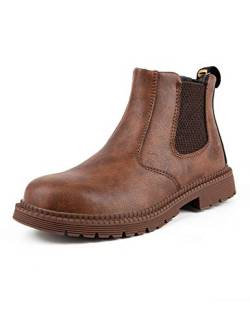 Legou Herren Stahlkappe Arbeitsstiefel Slip On Atmungsaktiv Schnell Trocken Sicherheit Leder Unzerstörbare Arbeitsschutzschuhe, Braun - braun Größe:42 EU von Legou