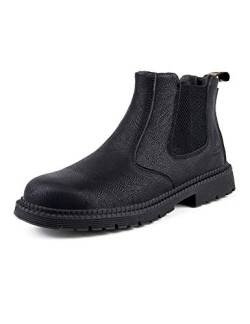 Legou Herren Stahlkappe Arbeitsstiefel Slip On Atmungsaktiv Schnell Trocken Sicherheit Leder Unzerstörbare Arbeitsschutzschuhe, Schwarz - Schwarz Größe:45 EU von Legou