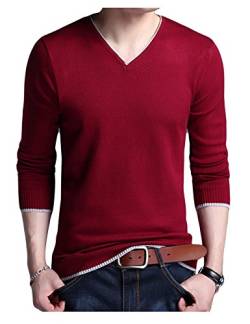 Legou Herren Strickpullover Pullover mit V-Ausschnitt Basic Pullover Wein Rot L von Legou