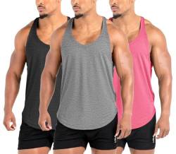 Lehmanlin Herren Fitness Stringer Muskel Tank Top, Gym Workout Achselshirts Y-Back,Bodybuilding Muskelshirts Männer Schnell Trocknend(3Pack:Rosa+Schwarz+Grau, S) von Lehmanlin