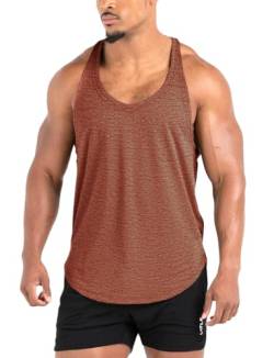 Lehmanlin Herren Fitness Stringer Muskel Tank Top, Gym Workout Achselshirts Y-Back,Bodybuilding Muskelshirts Männer Schnell Trocknend(Braun, 2XL) von Lehmanlin