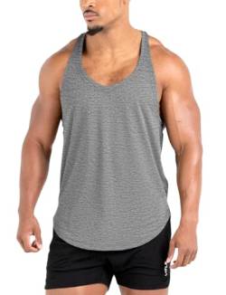 Lehmanlin Herren Fitness Stringer Muskel Tank Top, Gym Workout Achselshirts Y-Back,Bodybuilding Muskelshirts Männer Schnell Trocknend(Grau, L) von Lehmanlin