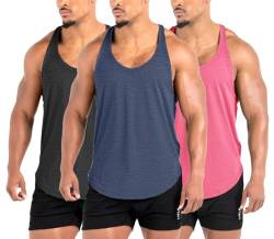 Lehmanlin Herren Fitness Stringer Muskel Tank Top, Gym Workout Achselshirts Y-Back,Bodybuilding Muskelshirts Männer Schnell Trocknend (3Pack:Rosa+Schwarz+Blau, 2XL) von Lehmanlin