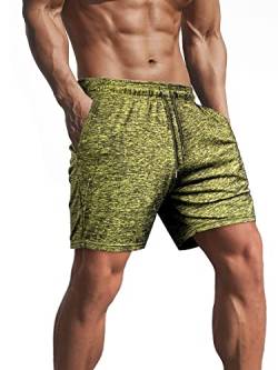 Lehmanlin Herren Kurze Sporthose Herren,Kurze Jogginghose Laufhose Laufshorts Männer Trainingshose Bermuda Shorts Hose Fitnesshose Tennishose 12,7 cm Innennaht (Gelb-2XL) von Lehmanlin