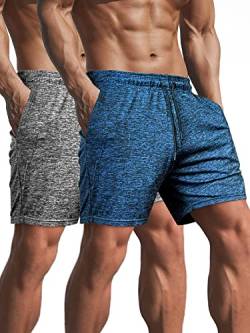 Lehmanlin Herren Kurze Sporthose Herren,Kurze Jogginghose Laufhose Laufshorts Männer Trainingshose Bermuda Shorts Hose Fitnesshose Tennishose 12,7 cm Innennaht (Grau/Blau-L) von Lehmanlin