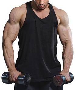Lehmanlin Herren Sport Stringer Tank top,Bodybuilding Workout Tank Tops für das Fitnessstudio,Tägliches Training lässige T-Shirts Quick Dry(Pures Schwarz, 2XL) von Lehmanlin