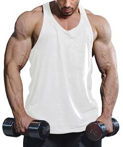 Lehmanlin Herren Sport Stringer Tank top,Bodybuilding Workout Tank Tops für das Fitnessstudio,Tägliches Training lässige T-Shirts Quick Dry(Reines Weiß, 2XL) von Lehmanlin