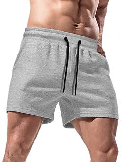 Lehmanlin Herren Workout Shorts mit Taschen Bodybuilding Baumwolle Shorts,Sport Shorts Herren Kurze Jogginghose 12.7C M Schrittlänge(grau-2XL) von Lehmanlin