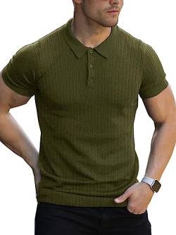 Lehmanlin Muskel-Poloshirts für Herren Kurzarm Stretch Slim Fit Baumwolle Golf T-Shirt (Grün/L) von Lehmanlin