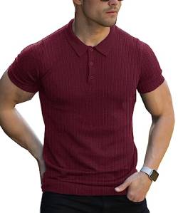 Lehmanlin Muskel-Poloshirts für Herren Kurzarm Stretch Slim Fit Baumwolle Golf T-Shirt (Rot/L) von Lehmanlin