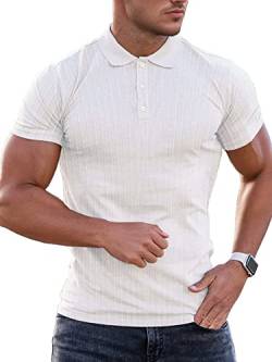 Lehmanlin Muskel-Poloshirts für Herren Kurzarm Stretch Slim Fit Baumwolle Golf T-Shirt (Weiß/2XL) von Lehmanlin
